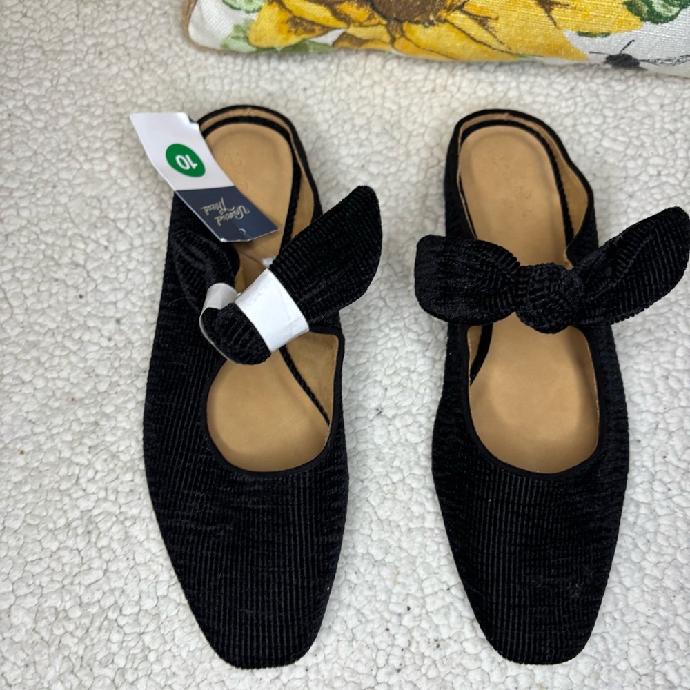 Black Chenille Bow Mary Jane Clog Shoes Size 10 NWOB - Picture 3 of 10